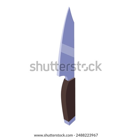 Sharp kitchen knife pointing up with brown handle isometric view