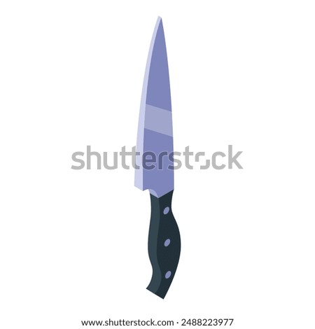 Sharp metal knife with a black handle pointing down