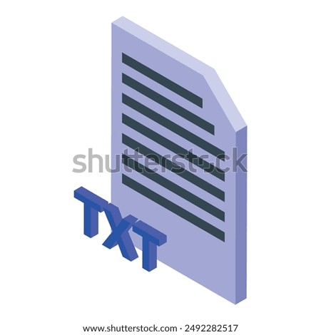 Isometric txt file format symbol representing a plain text document