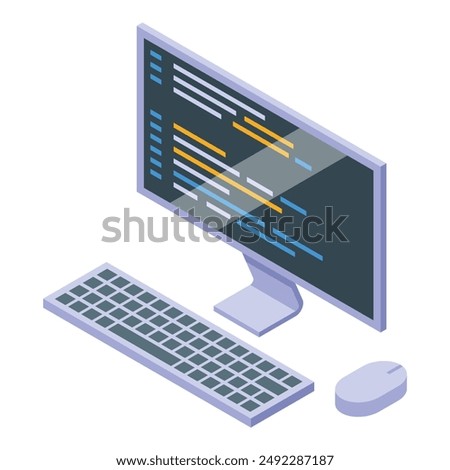 Software engineer is writing code on a desktop computer with a keyboard and mouse