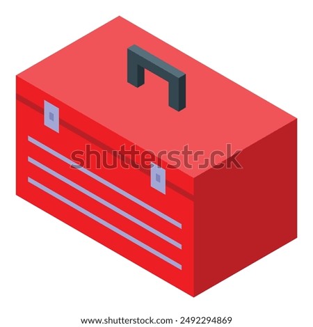 Red toolbox isometric icon illustrating handyman work, construction site equipment and diy projects