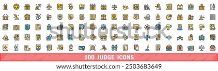 100 judge icons set. Color line set of judge vector icons thin line color flat on white