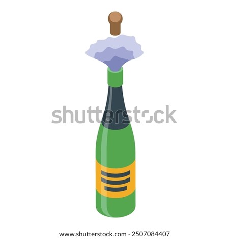 Bottle of champagne is popping its cork, releasing a burst of celebratory foam