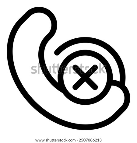 Bold line art icon of a phone receiver with a large x button, representing ending a phone call