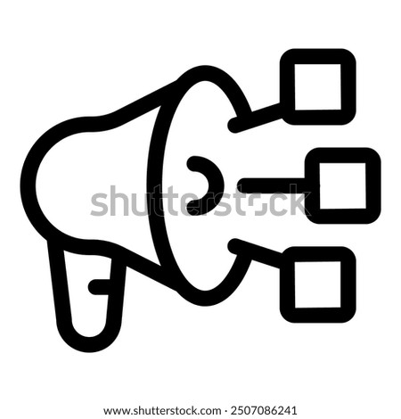 Simple icon of a megaphone connecting to different channels, representing the concept of spreading information to a wide audience