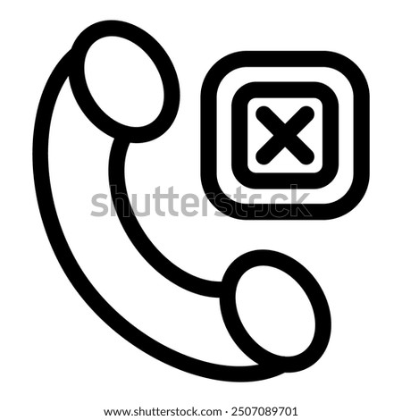 Black and white icon of a phone receiver with a cross mark, representing ending a call or a missed call