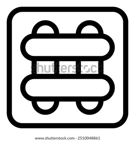 Simple black and white line art depicting a double decker bus from above, highlighting the upper deck windows