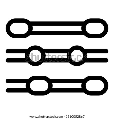 Simple vector icon set of three horizontal level slider bars with adjustable round handle buttons