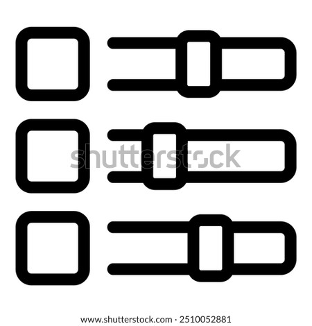 This minimal vector icon set features three horizontal sliders with square handles, perfect for representing volume controls or other adjustable settings