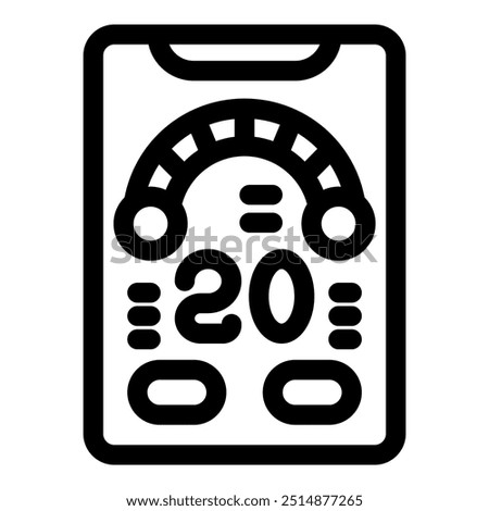 Simple vector icon showing a smartphone with a speedometer indicating 20 percent battery life