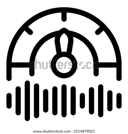 Sound level meter showing a high volume level, represented by a needle pointing towards the maximum, with sound waves underneath