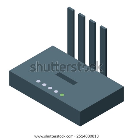 Wifi router providing wireless signal with four antennas isometric view