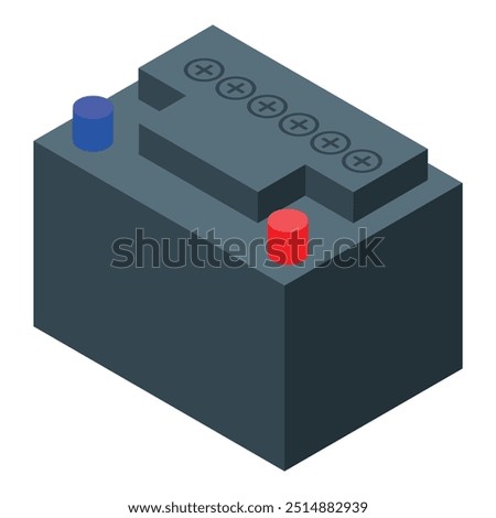 Isometric view of an accumulator battery with plus and minus terminals