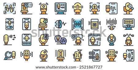 Voice control icons set. Outline set of voice control vector icons for web design isolated on white background