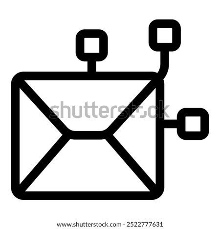 Simple black and white icon of an email being sent to multiple recipients