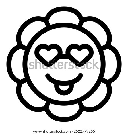 Playful and cheerful cartoon flower with heart shaped sunglasses is sticking out its tongue