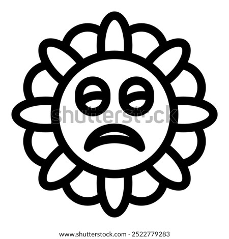 This simple black and white icon of a flower with a sad face evokes feelings of disappointment and sadness