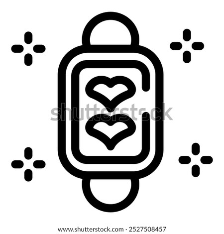 Simple line icon depicting a battery with hearts inside, symbolizing the power of love and strong relationships