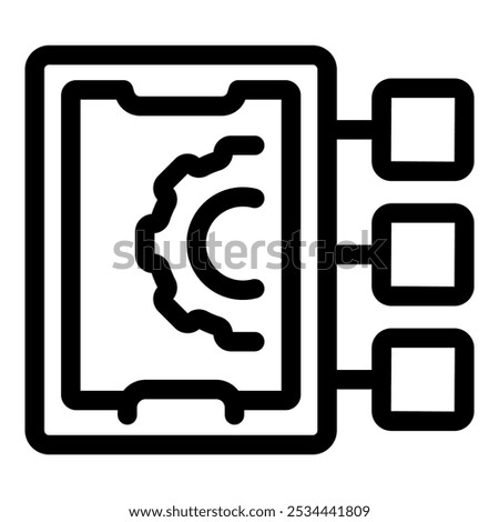 Black outline icon of a mobile phone displaying a processing system optimization