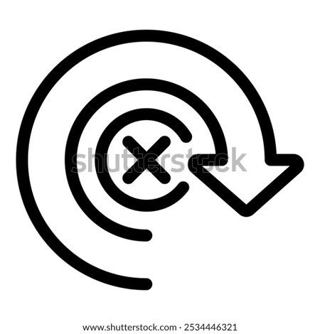 Circular arrow pointing down with cross mark inside symbolizing an unsuccessful download