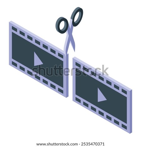 Scissors cutting film strip editing video content for social networks, blogs and websites