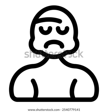 Line art icon of a sad person with closed eyes, possibly suffering from depression or a similar mental health issue