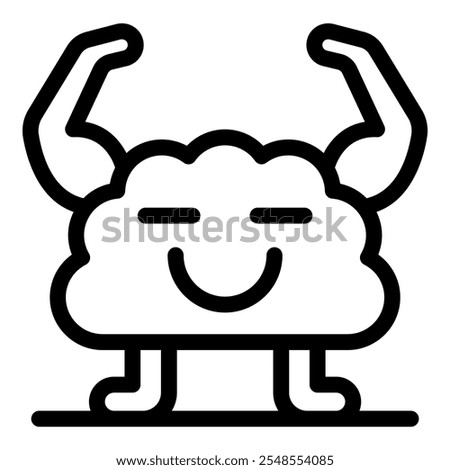 Cartoon cloud character showing off its strength with a smile, representing powerful and reliable cloud computing services