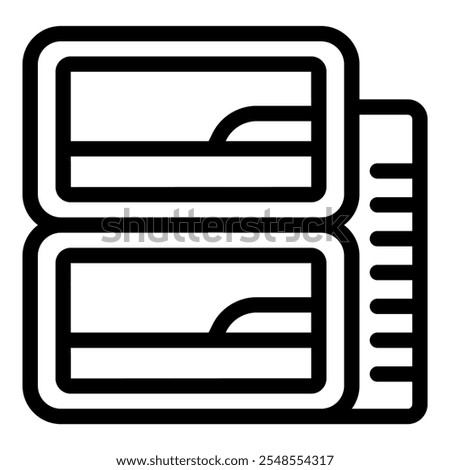 Minimalist vector illustration representing a double decker bed, suitable for projects related to hostels, dormitories, budget accommodation and shared rooms