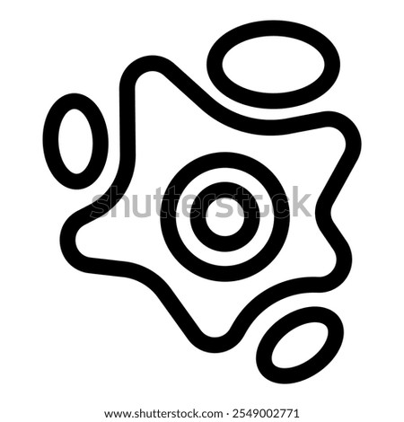 Simple black and white line art icon of an amoeba multiplying by splitting its nucleus, creating new cells