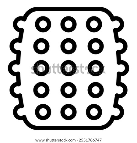 Delicious square waffle with syrup holes, a simple black line drawing of a breakfast food icon