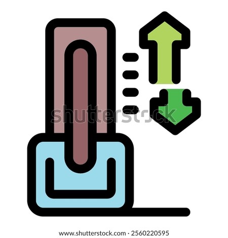 Vertical adjustment of car seat height position with up and down green arrows