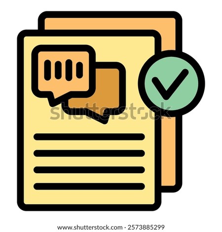 Document with chat bubbles and check mark showing valid contract