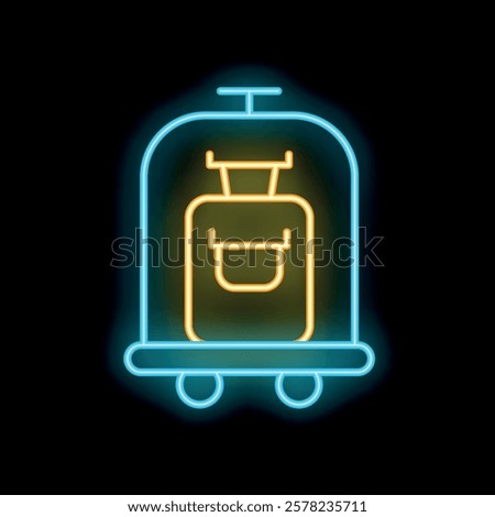 Glowing neon line hotel service bell icon isolated on black background. Luggage cart icon. Black background with neon lights. Vector illustration