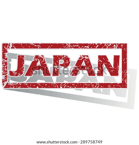 Outlined red stamp with country name Japan, with shadow