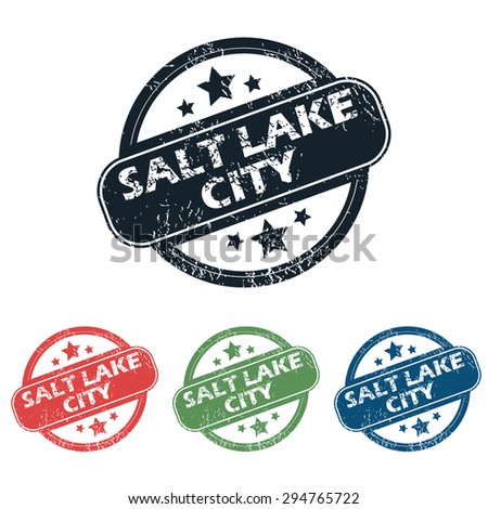 Set of four stamps with name Salt Lake City and stars, isolated on white