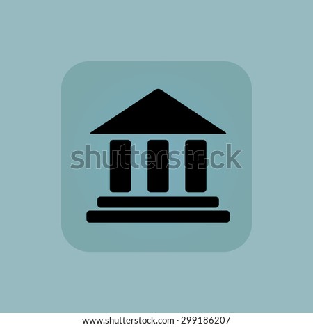 Image of classical building with pillars in square, on pale blue background