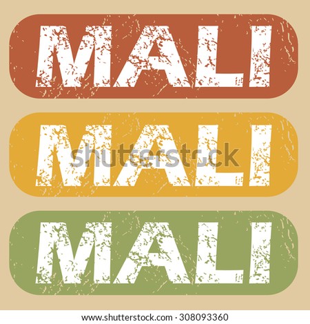 Set of rubber stamps with country name Mali on colored background