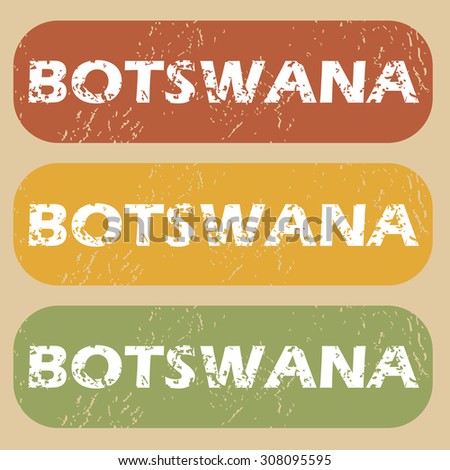 Set of rubber stamps with country name Botswana on colored background