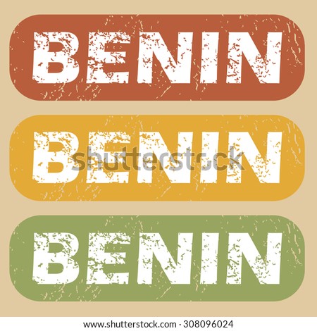Set of rubber stamps with country name Benin on colored background
