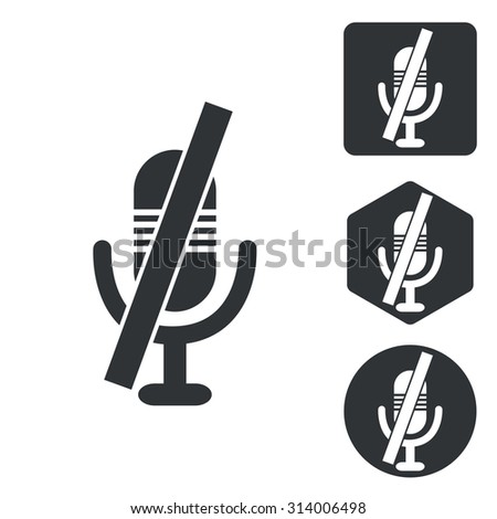 Muted microphone icon set, monochrome, isolated on white