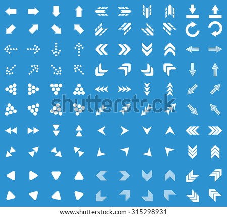 Arrows icon set, simple white image on blue background