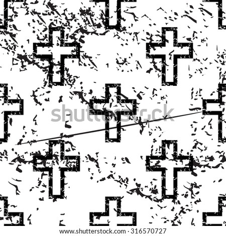 Catholic cross pattern, grunge, black image on white background