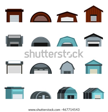 Flat hangar icons set. Universal hangar icons to use for web and mobile UI, set of basic hangar elements isolated vector illustration Foto d'archivio © 