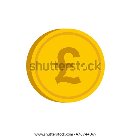 Gold coin with pound sign icon in flat style on a white background vector illustration