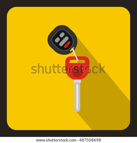 Car key with remote control icon in flat style on a yellow background vector illustration