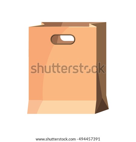 Brown Paper Bag In Cartoon Style Isolated On White Background