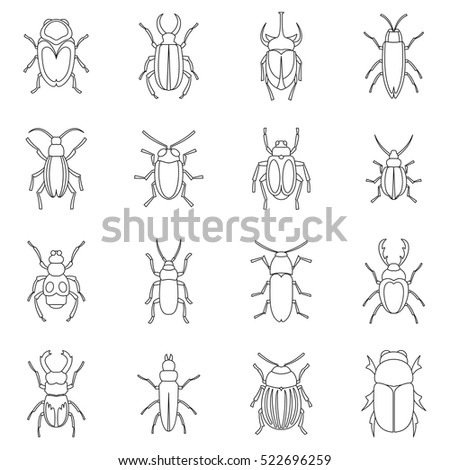 Bugs icons set. Outline illustration of 16 bugs vector icons for web