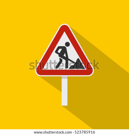 Roadworks sign icon. Flat illustration of roadworks sign vector icon for web isolated on yellow background