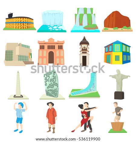 Argentina travel icons set. Cartoon illustration of 16 Argentina travel vector icons for web