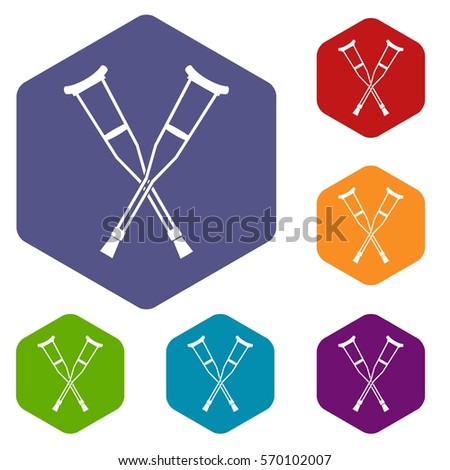 Crutches icons set rhombus in different colors isolated on white background